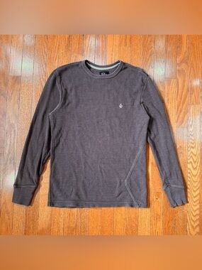 Y2K Volcom Mens Medium Thermal Waffle Knit Shirt Brown Asymmetric Skater Grunge